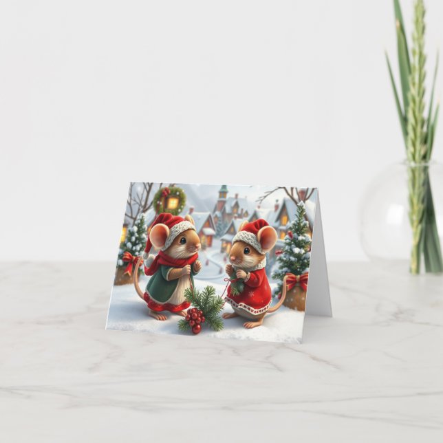 De Agradecimiento Tarjeta Cute Mice Xmas (Anverso)