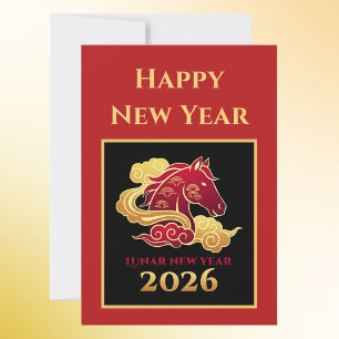 De Agradecimiento Tarjeta del Año Nuevo Lunar del Caballo 2026 Chino