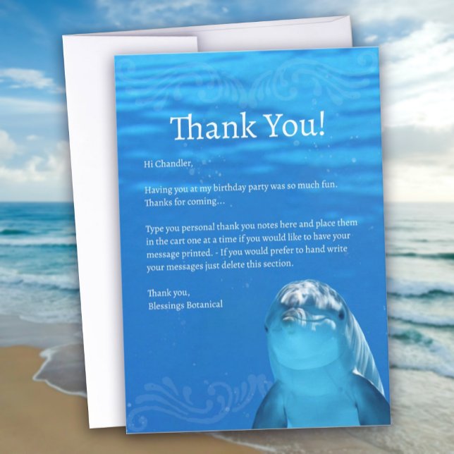 De Agradecimiento Tarjeta Dolphin Blue Ocean Flat (Dolphin Blue Ocean Flat Thank You Card)