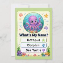 Tarjeta educativa del pulpo lindo para niños