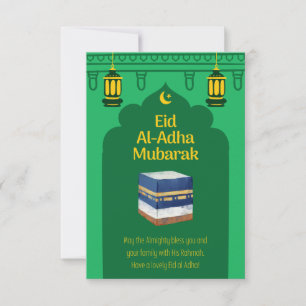 De Agradecimiento Tarjeta Eid Al-Adha Mubarak en imagen verde y ka'b