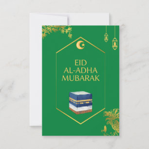 De Agradecimiento Tarjeta Eid Al-Adha Mubarak en imagen verde y ka'b