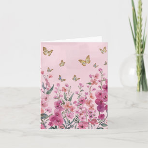 De Agradecimiento Tarjeta en blanco con fondo rosa, flores y maripos