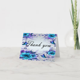 De Agradecimiento Tarjeta Floral Azul Y Mariposa