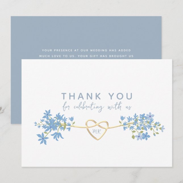 De Agradecimiento Tarjeta Floral Dusty Blue Boda (Anverso / Reverso)