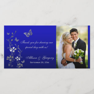 De Agradecimiento Tarjeta fotográfica Blue, Silver Butterfly Boda fl