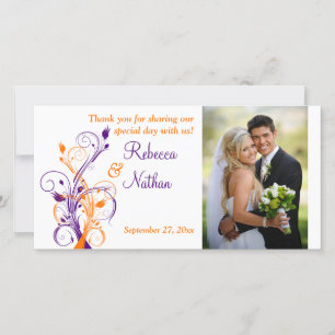 De Agradecimiento Tarjeta fotográfica Boda floral púrpura, Naranja,