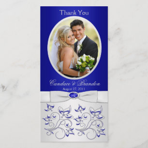De Agradecimiento Tarjeta fotográfica floral real azul y plata