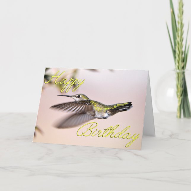 De Agradecimiento Tarjeta fotográfica Happy Birday Flying Hummingbir (Anverso)