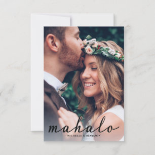 De Agradecimiento Tarjeta fotográfica Mahalo Modern Elegant Wedding