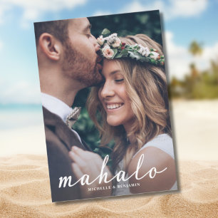 De Agradecimiento Tarjeta fotográfica Mahalo Modern Elegant Wedding