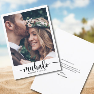 De Agradecimiento Tarjeta fotográfica Mahalo Modern Elegant Wedding