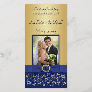 De Agradecimiento Tarjeta fotográfica Monograma Azul, Boda floral do