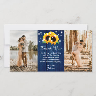 De Agradecimiento Tarjeta fotográfica Navy Blue Wood Lace Sunflower