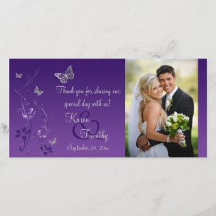 De Agradecimiento Tarjeta fotográfica Purple, Silver Butterfly Boda 