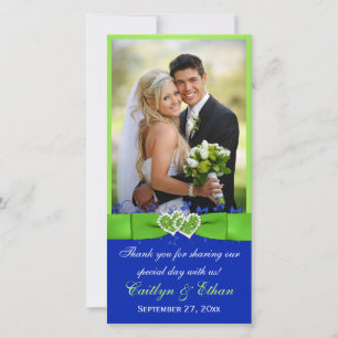 De Agradecimiento Tarjeta fotográfica RIBBON azul, verde Boda IMPRES