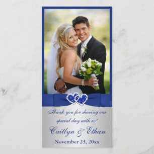 De Agradecimiento Tarjeta fotográfica RIBBON Blue, Boda plateado