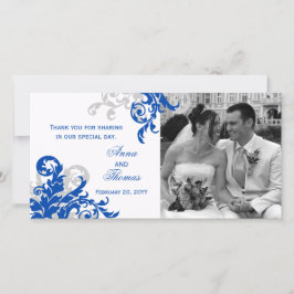 De Agradecimiento Tarjeta fotográfica Royal Blue and Silver Flourier