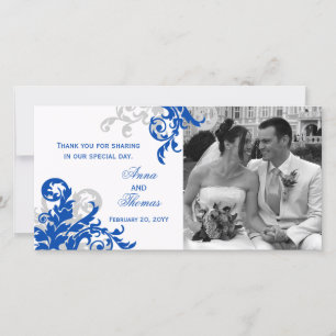 De Agradecimiento Tarjeta fotográfica Royal Blue and Silver Flourier
