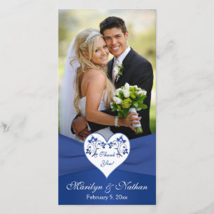 De Agradecimiento Tarjeta fotográfica Royal Blue, White Floral Heart