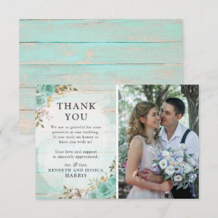 De Agradecimiento Tarjeta fotográfica Rustic Wood Floral Boda
