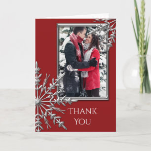 De Agradecimiento Tarjeta fotográfica Silver Snowflake en rojo