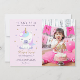 De Agradecimiento Tarjeta fotográfica Unicorn Birthday