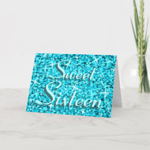 De Agradecimiento Tarjeta Glitz Blue 'Sweet Sixteen' 'Happy Birthday