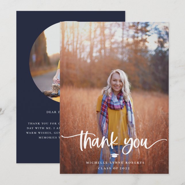 De Agradecimiento Tarjeta Graduación 2 Foto Gracias (Anverso / Reverso)