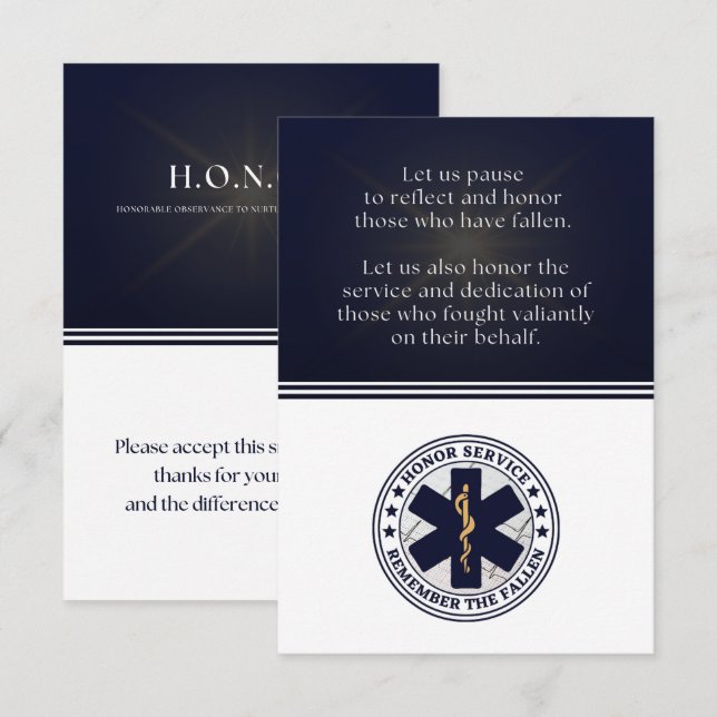 De Agradecimiento Tarjeta H.O.N.O.R. plana (Anverso / Reverso)