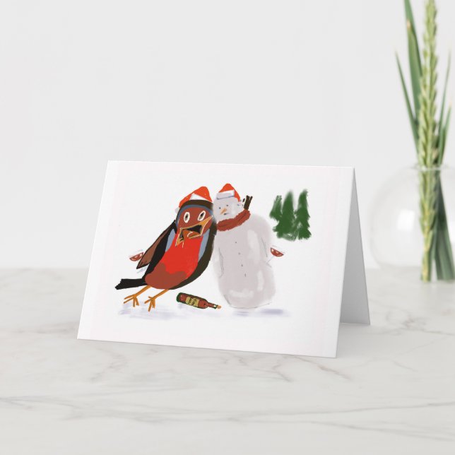 De Agradecimiento Tarjeta navideña Robin y Friend Merry (Anverso)