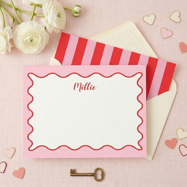 De Agradecimiento Tarjeta Personalizada con Borde Ondulado Rosa (Subido por el creador)
