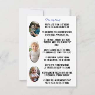 De Agradecimiento tarjeta personalizada del día del padre con rima y