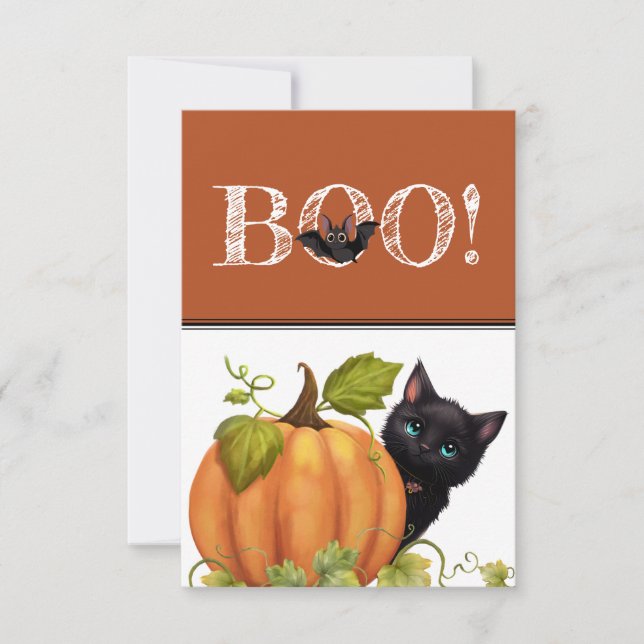 De Agradecimiento Tarjeta plana Boo Cat Halloween (Anverso)