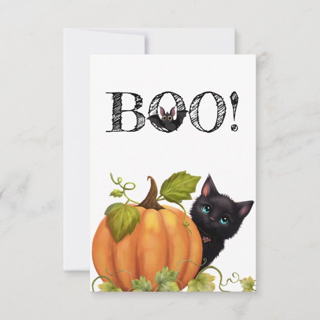 De Agradecimiento Tarjeta plana Boo Cat Halloween (Anverso)