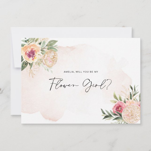 De Agradecimiento Tarjeta plana Peony and Gold Bloom Flower Girl (Anverso)