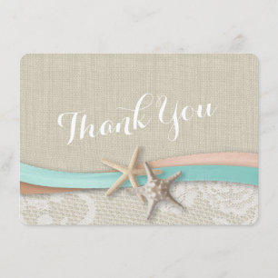 De Agradecimiento Tarjeta plana Rustic Starfish and Ribbon Gracias
