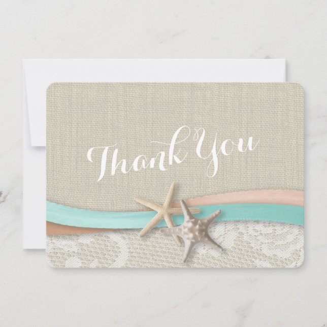 De Agradecimiento Tarjeta plana Rustic Starfish and Ribbon Gracias (Anverso)