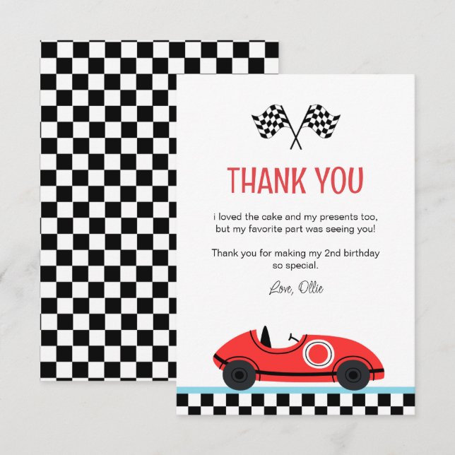 De Agradecimiento Tarjeta Race Red Car Birday Flat (Anverso / Reverso)