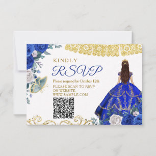 De Agradecimiento Tarjeta Real Azul Quinceañera 15 Anos RSVP