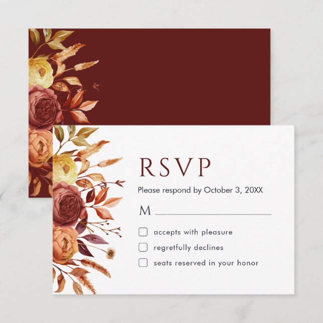 De Agradecimiento Tarjeta RSVP Foliage Foliage Foliage Floral Fall (Anverso / Reverso)