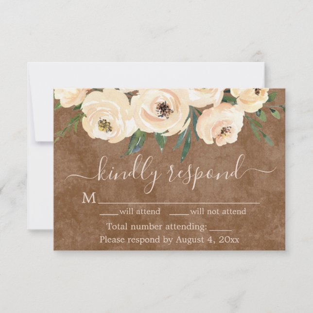 De Agradecimiento Tarjeta RSVP Gold Brown para Rosas Beige Floral (Anverso)