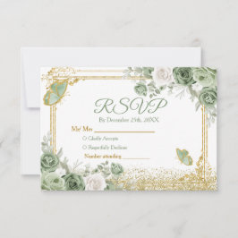 De Agradecimiento Tarjeta Rsvp Gold Quinceañera Sage Green Crown