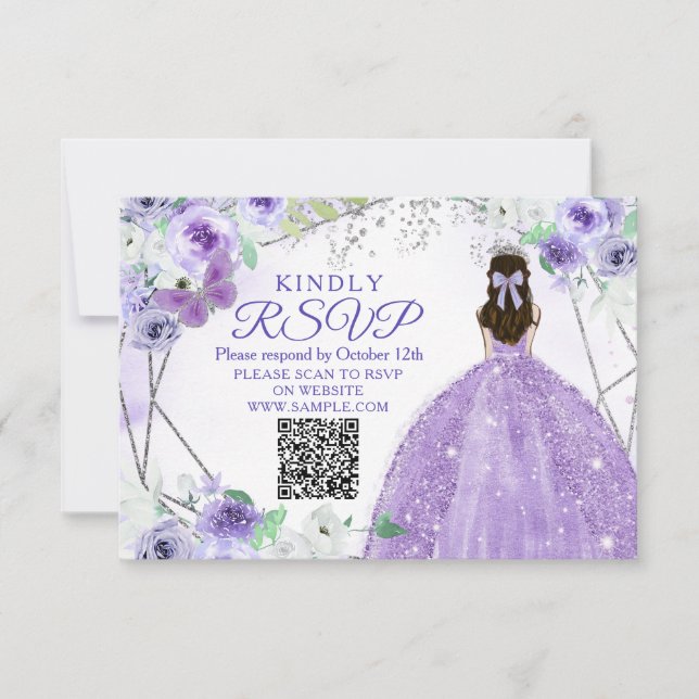 De Agradecimiento Tarjeta RSVP Púrpura Lilac Quinceañera 15 Anos (Anverso)