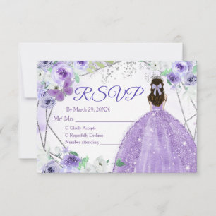 De Agradecimiento Tarjeta RSVP Quinceañera 15 Anos Plata y Púrpura