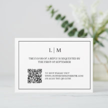 Tarjeta RSVP simple monograma blanco QR Code Weddi