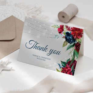 De Agradecimiento Tarjeta Rustic Burgundy Naval Floral Lights