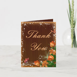 De Agradecimiento Tarjeta Rustic Dark Wood Floral Butterfly