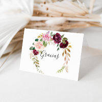 Tarjeta Rustic Floral plegada Boda Gracias
