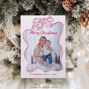 De Agradecimiento Tarjeta Rustic Hand Drawing Red Bow Photo Navidade